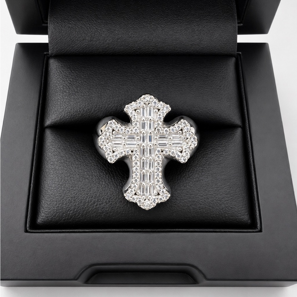 925 Sterling Silver 2.00CT MOISSANITE Cross Men’s Ring Size 9